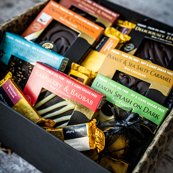 Hamper of Vegan Chocolate, handmade in Cornwall UK Cornwall's Chocolate Cove palm oil free, soya free, plant based