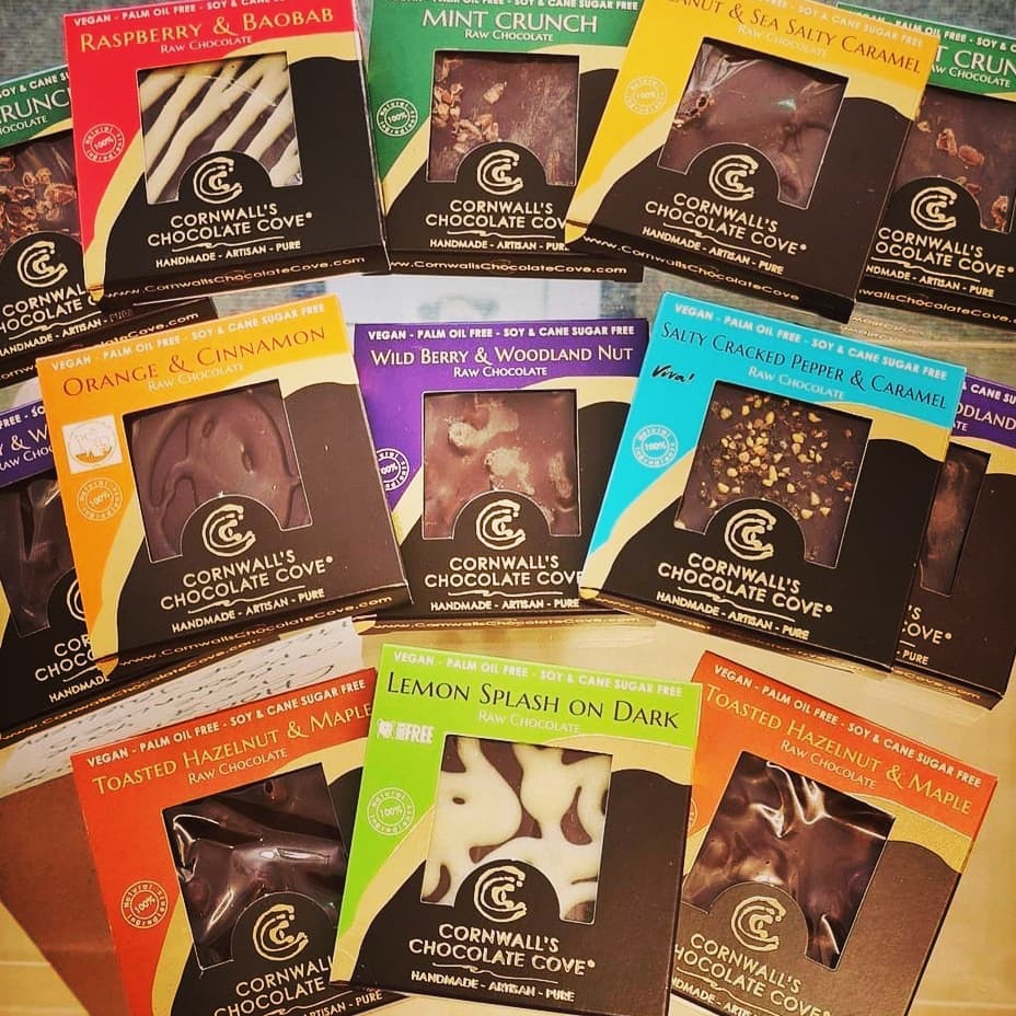 Cornwall's Chocolate Cove plant based, soya, palm oil, cane sugar and gluten free, organic raw chocolate. A selection of chocolatey treats as a subscription box each month.